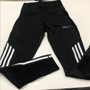 Adidas Girls Black Leggings w/ Mesh Panels & 3-Stripes – Size Small
